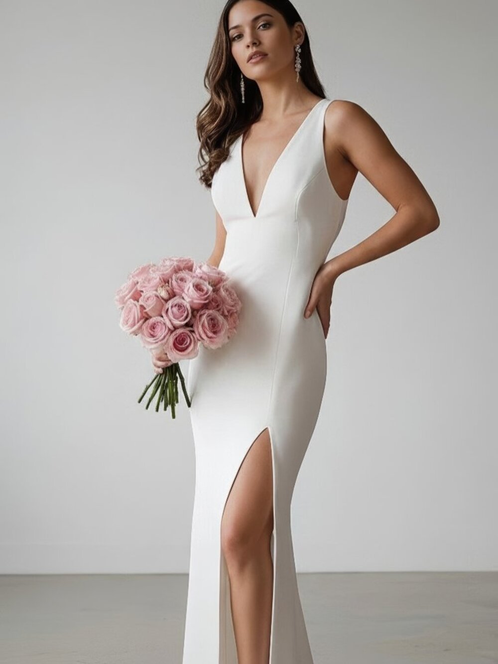 BCBGMaxAzria Plunging Neck Gown Off White NWOT Size 6